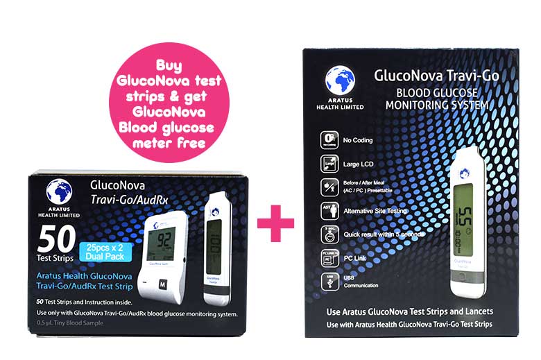 Gluconova Travigo Blood Glucose Test Strips 50s