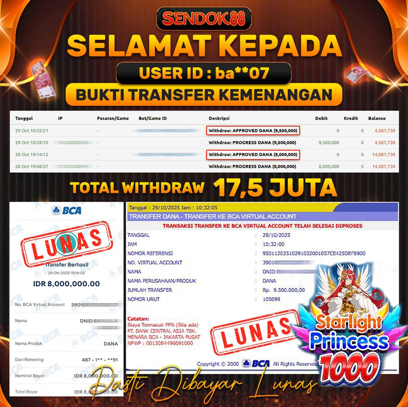 SENDOK88 JEPE! STARLIGHT PRINCESS 1000 Rp 17.500.000,- LUNAS!