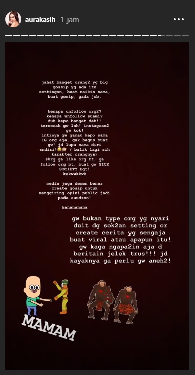 Unggahan Instagram Story Aura Kasih