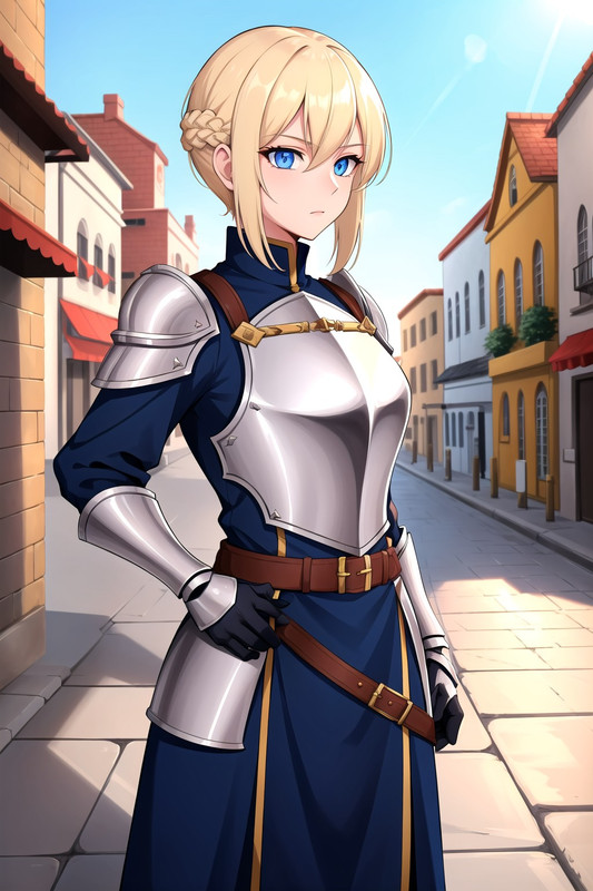 Ashley standing with a serious look, the street is behind her, showing row of houses