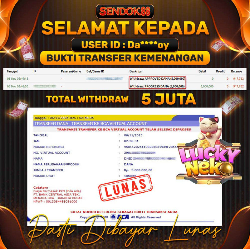 SENDOK88 JEPE! LUCKY NEKO Rp 5.000.000,- LUNAS!