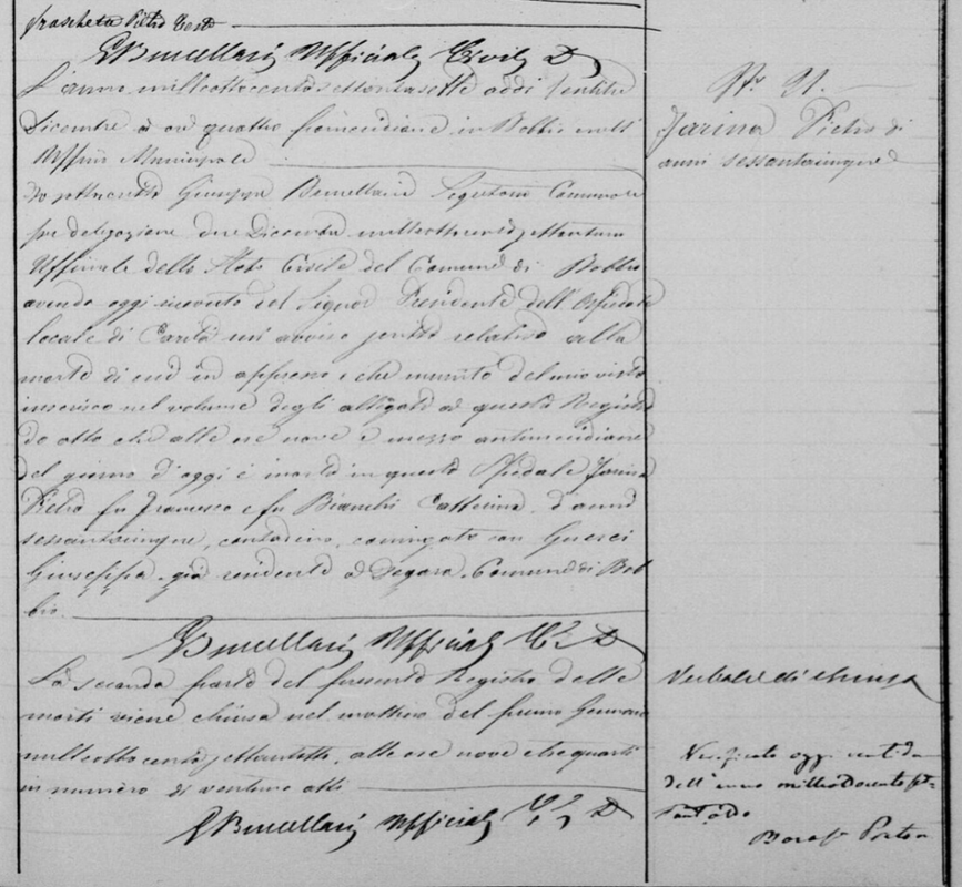 FARINA - morte padre Bobbio