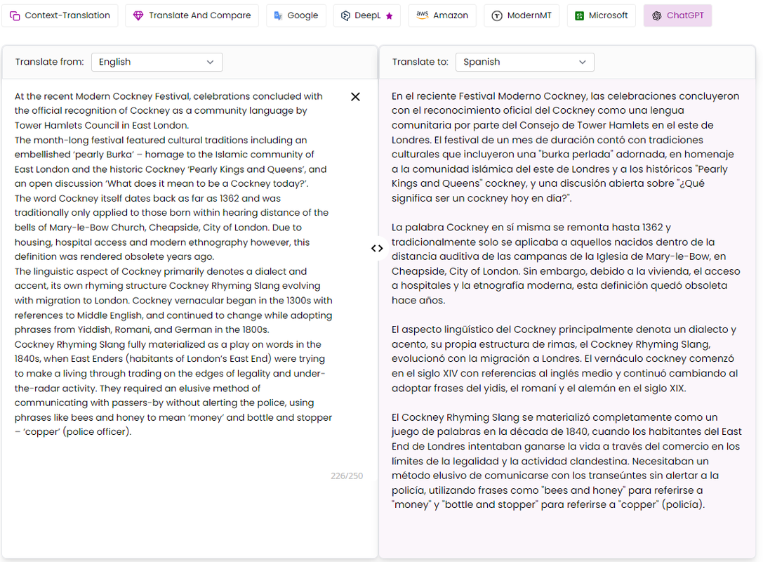 English to Spanish Translation of ChatGPT