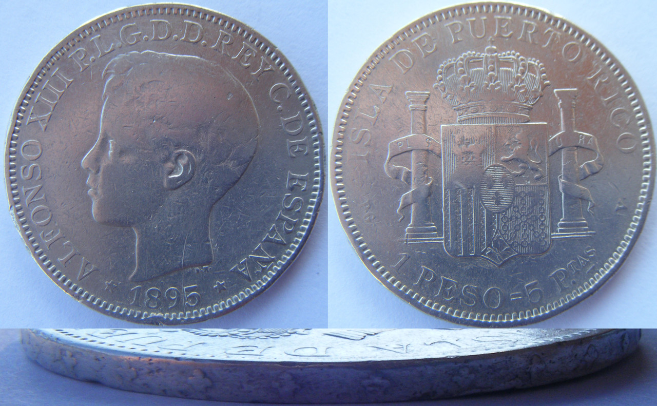 1 Peso 1895. PGV. Alfonso XIII. Isla de Puerto Rico. 5-P-Alfonso-XIII-1895-PR