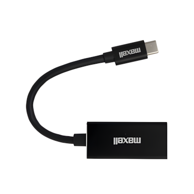 Adaptador Maxell con conector USB-C a un puerto HDMI hembra.