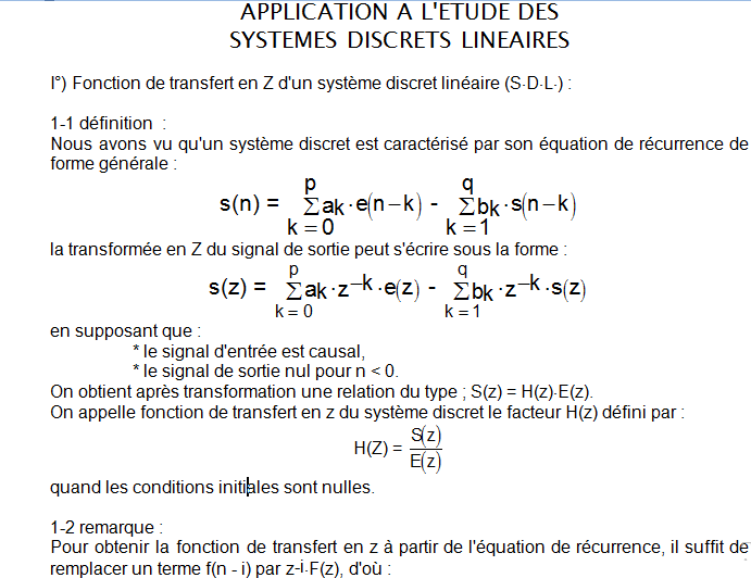 Application a l'étude des  systèmes discrets linéaires