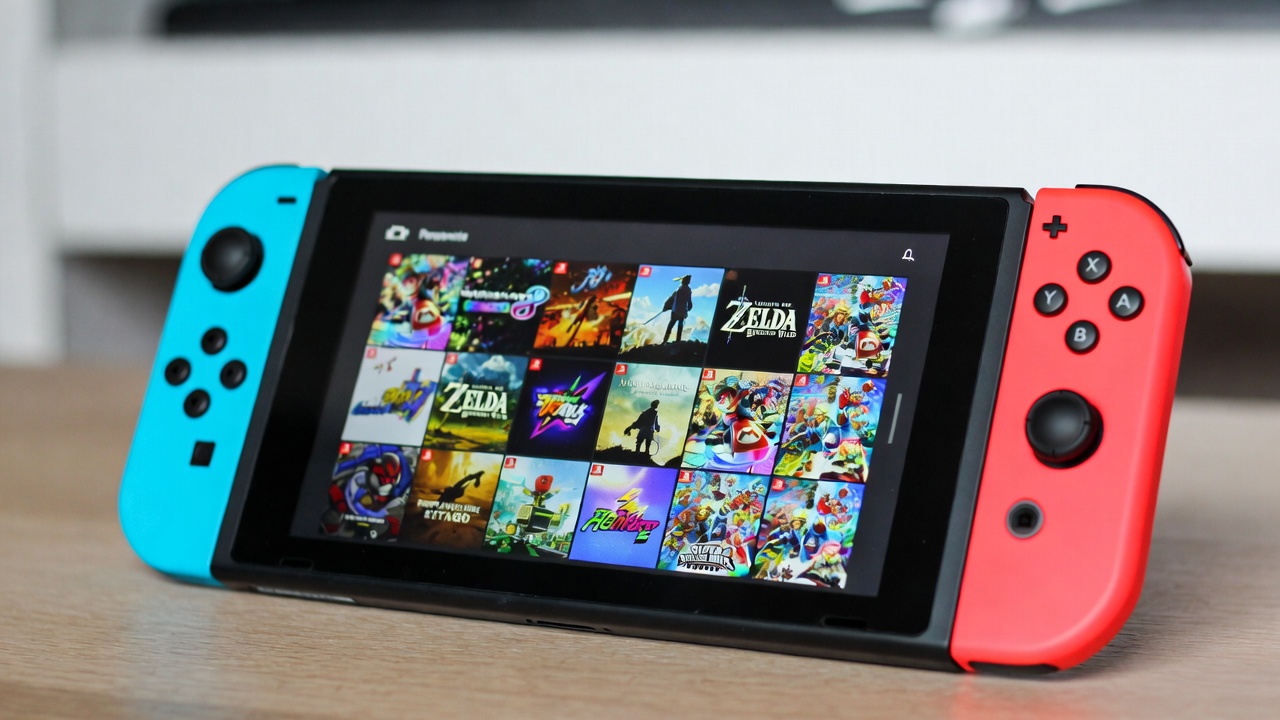 Nintendo Switch handheld gaming console showing game library
