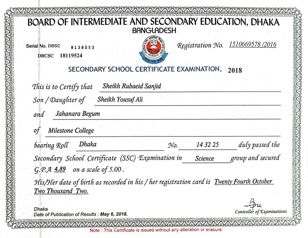 Secondary School Certificate (SSC)