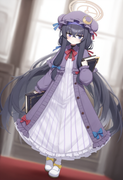 depth of field, 1girl, {ui(blue archive)}, patchouli knowledge (cosplay), {borro s-4139230165