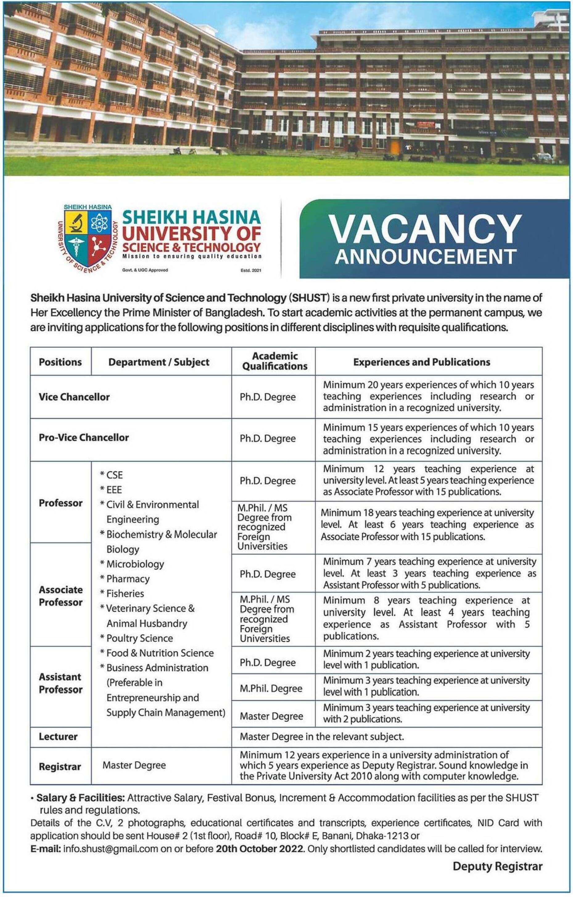 Sheikh Hasina University Job Circular 2022