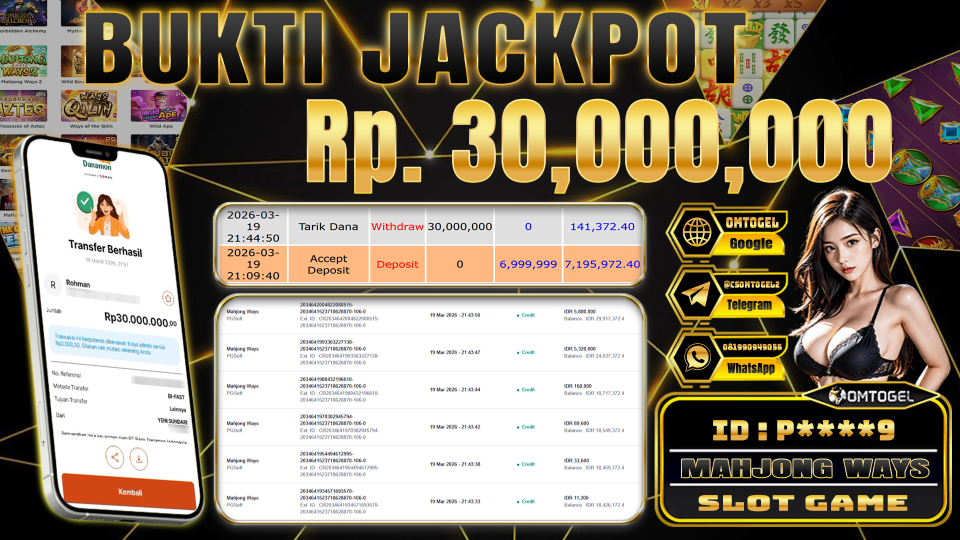 OMTOGEL JACKPOT PG SOFT MAHJONG WAYS, 30 JUTA DI BAYAR LUNAS ,-