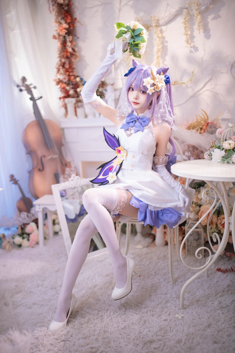 艾西Aiwest 刻晴花嫁Cosplay写真图集 原神刻晴婚纱高清图集 40P (223.2M)插图