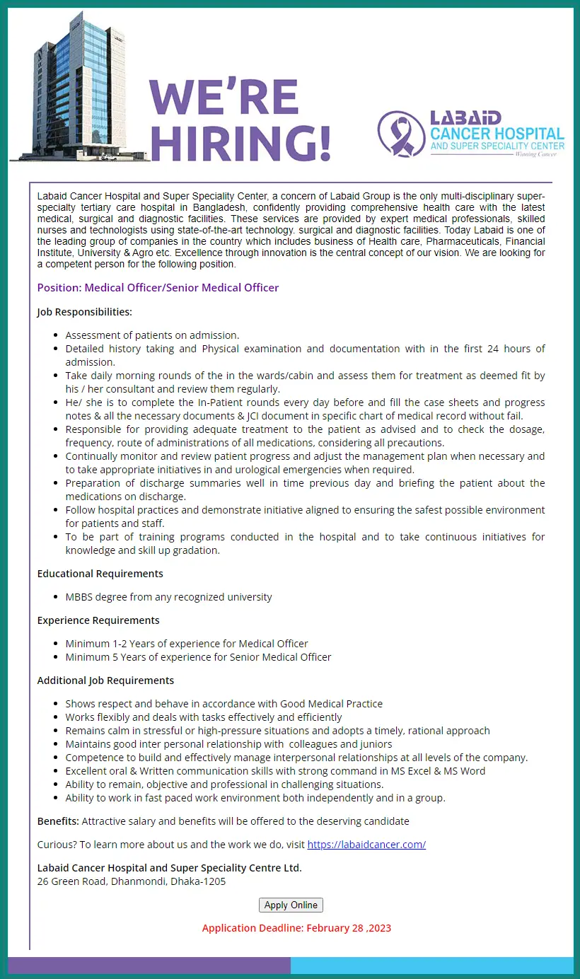 Labaid Socialized Hospital Job Circular 2023