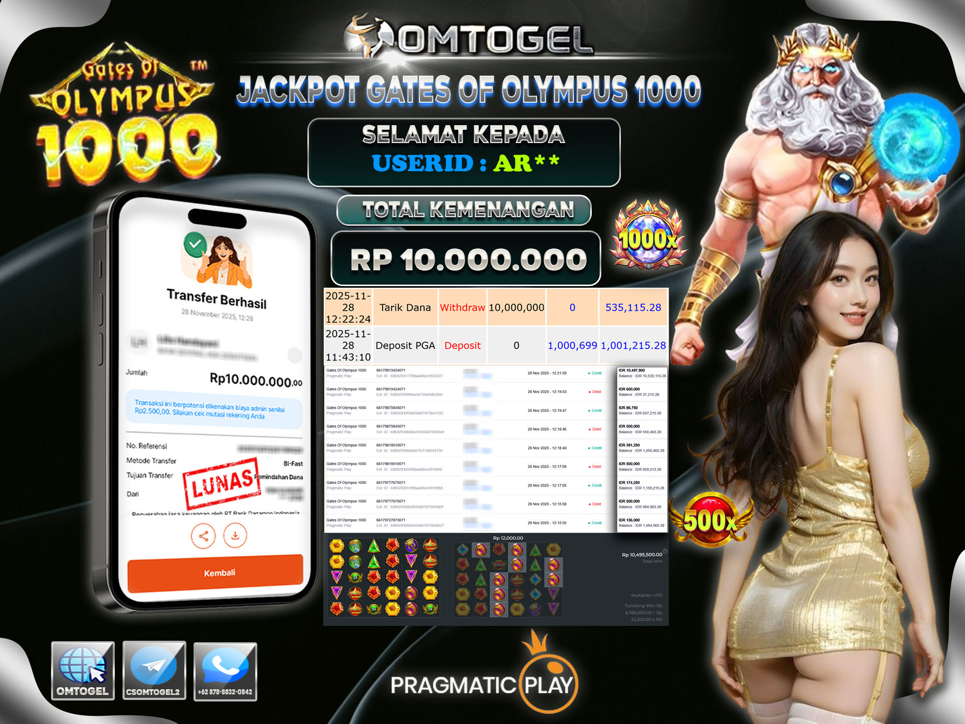 OMTOGEL JACKPOT PRAGMATIC PLAY GATES OF OLYMPUS 1000  ,10 JUTA DI BAYAR LUNAS ,-