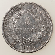 5 francos Napoleón Emperador. República Francesa. 1808. PAS5049