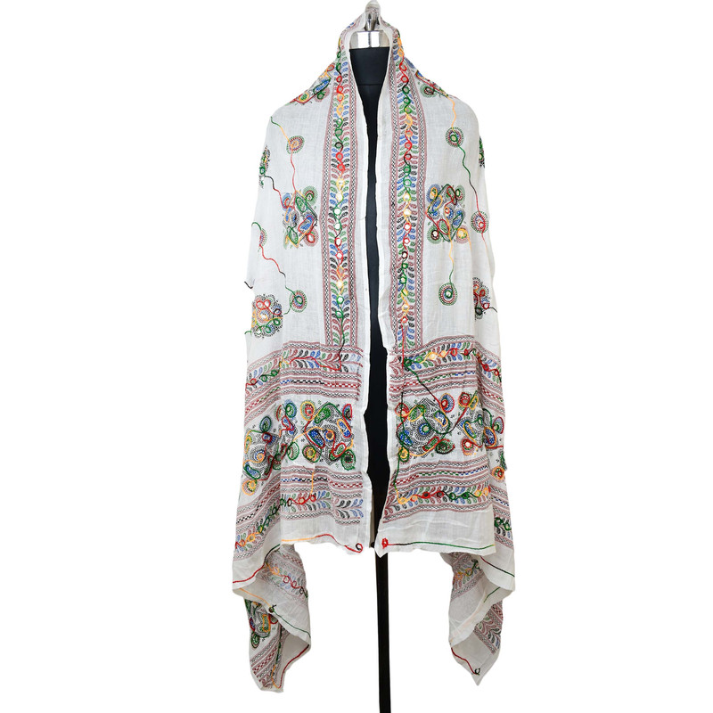 Women's Cotton Dupatta Wrap Stole Mirror Work Embroidery Ethinic Scarves Chunni - Picture 29 of 103