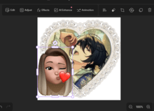 a lot of great editing options, and you can also put stickers (overlays and stuff), just press sticker!! customizable size and organized layers. although its  a lil laggy for me so i wont reccommend for low-ended devices. theres also a mobile app, i reccommend that instead of the website