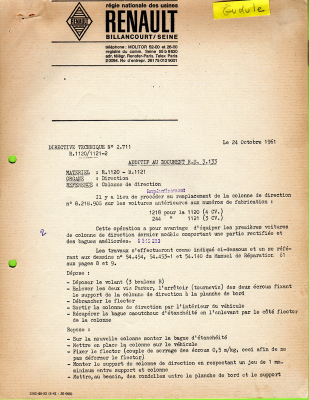1961 10-24 - R4 - directive technique 2711 (4) direction