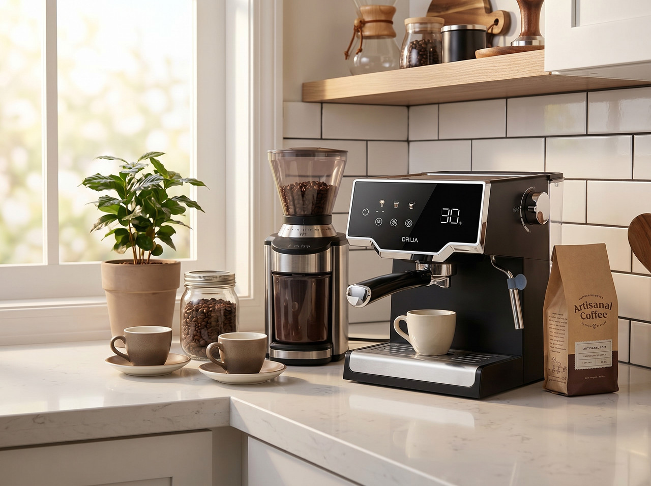 Cafetera eléctrica Drija MOCCA 8T-B instalada en una cocina moderna