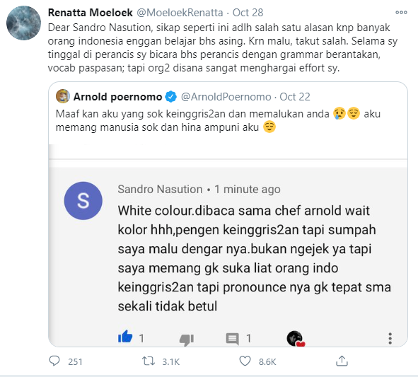 Tangkapan layar komentar nyinyir warganet untuk Chef Arnold