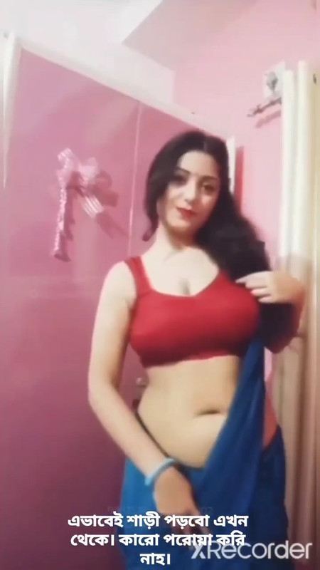 Rupsa Sexy Boobs and Navel in red bra and blue saree.mp4_snapshot_00.15.438