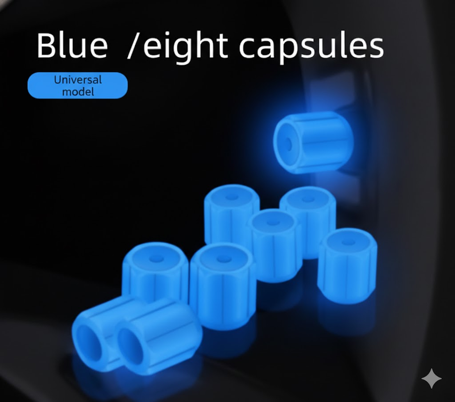 Universal Luminous Tyre Valve Caps 8 PCS Blue Glow in Dark Dust Covers for Cars Motorbikes & Bicycles Easy Install