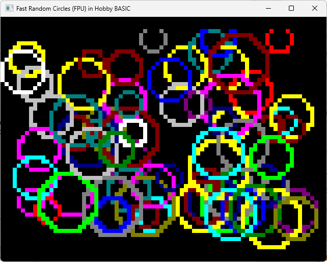 HOBBY BASIC FAST RANDOM FPU CIRCLES IN CONSOLE