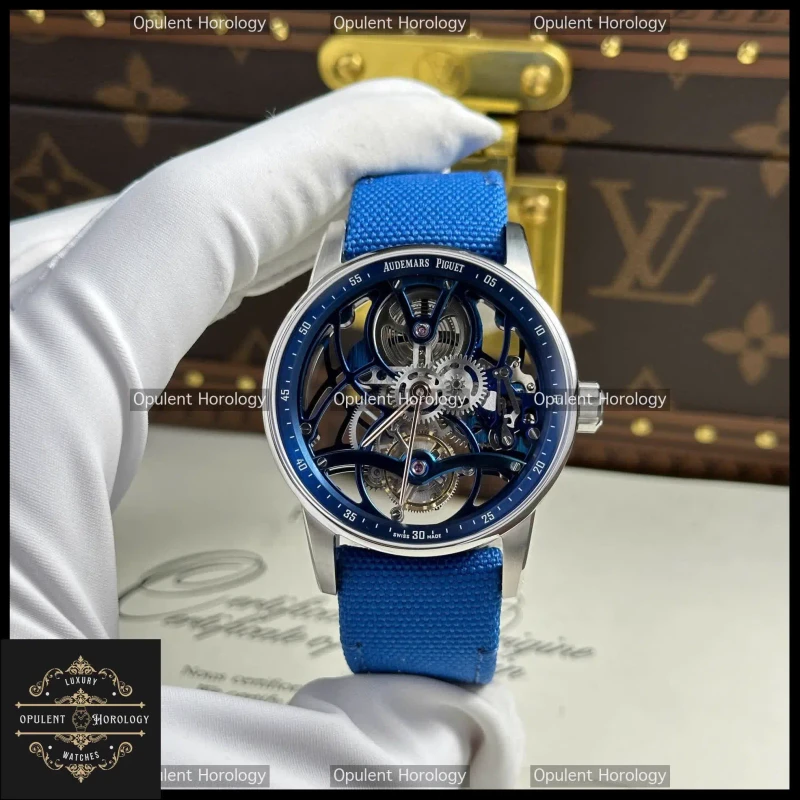 Audemars Piguet Tourbillon Openworked Replica Blue Dial 41mm Stainless Steel Watch