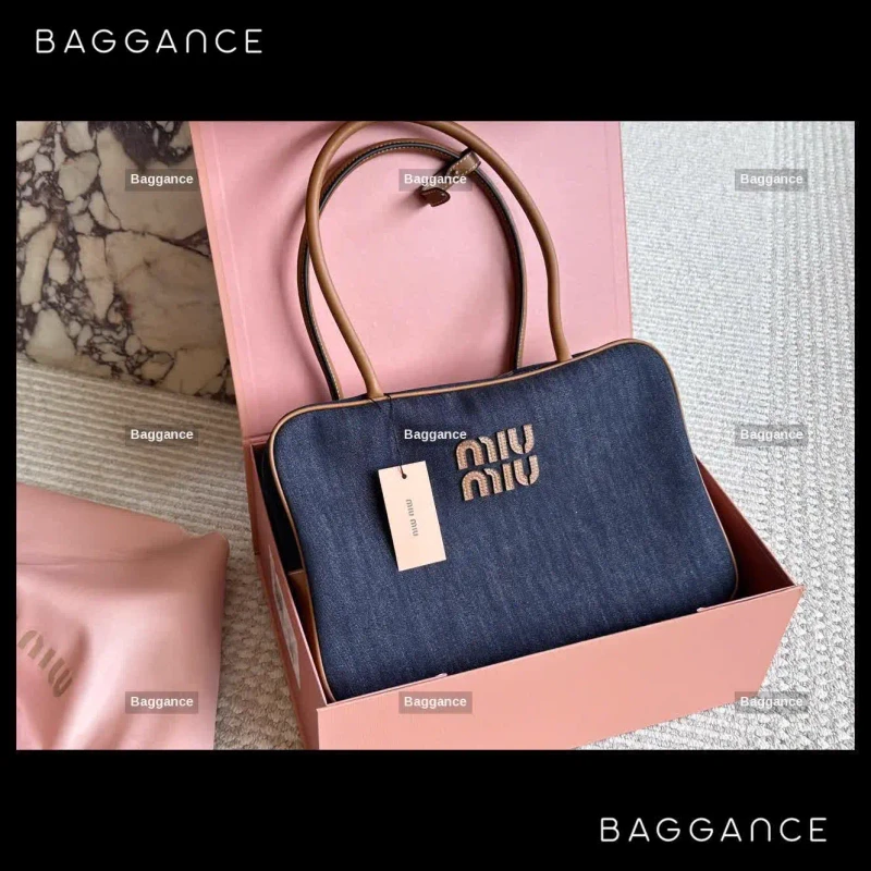 Miu Miu Denim Bowling Bag - 35cm (Ref: EVMMFW-023)
