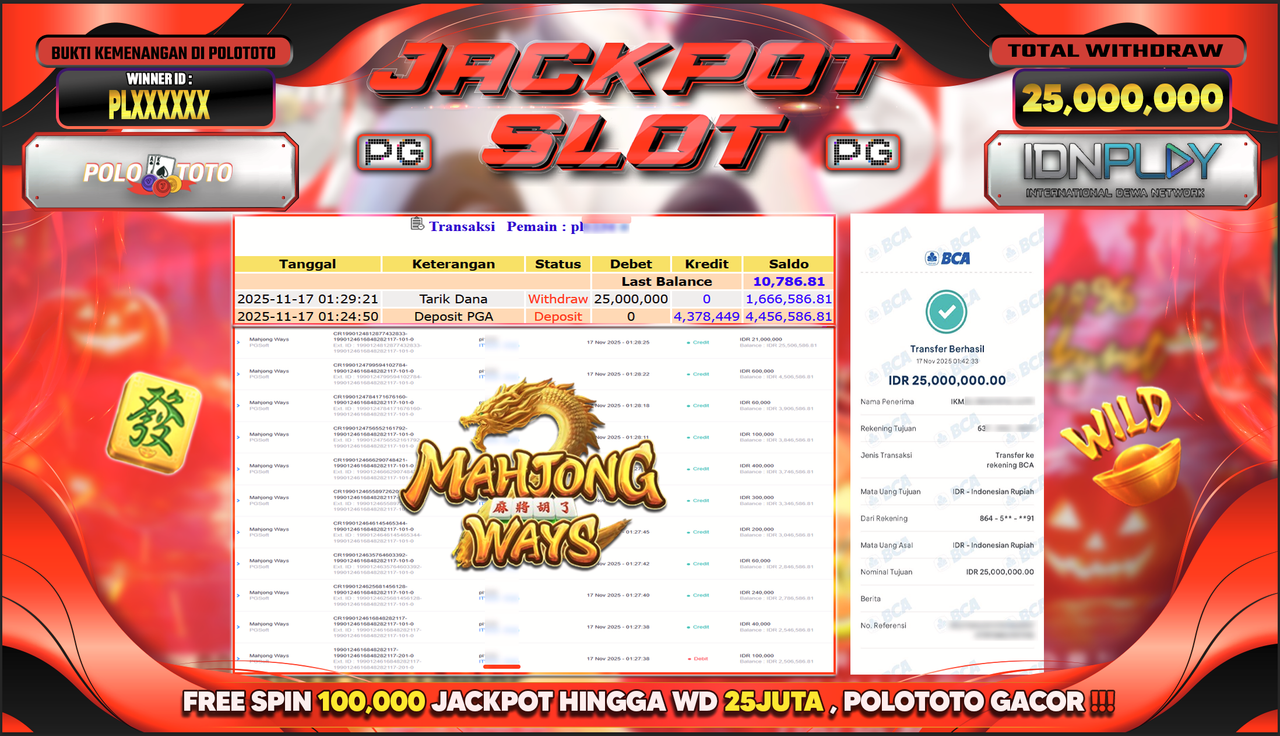 POLOTOTO JACKPOT SLOT MAHJONG WAYS Rp.25.000.000,- LUNAS