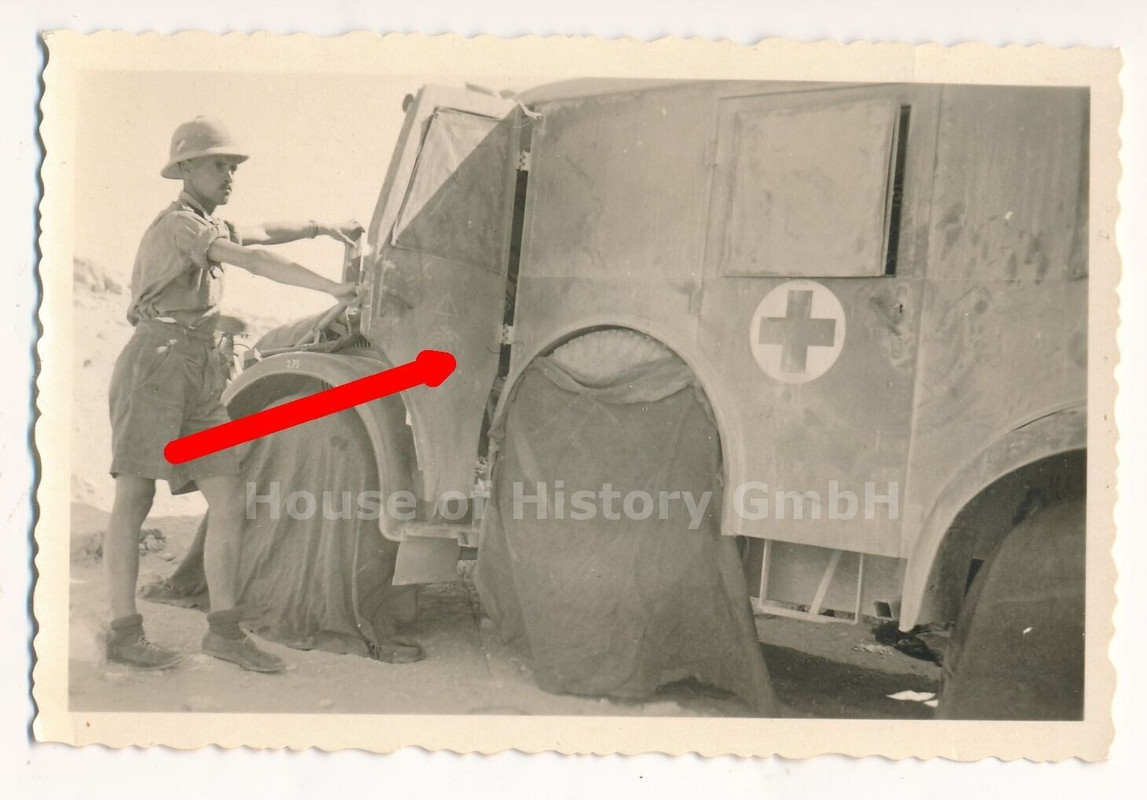 Foto, Beute Lkw, Sani, Sanitäts-Lkw, DAK Palme, Kennung 15.Panzer Div.