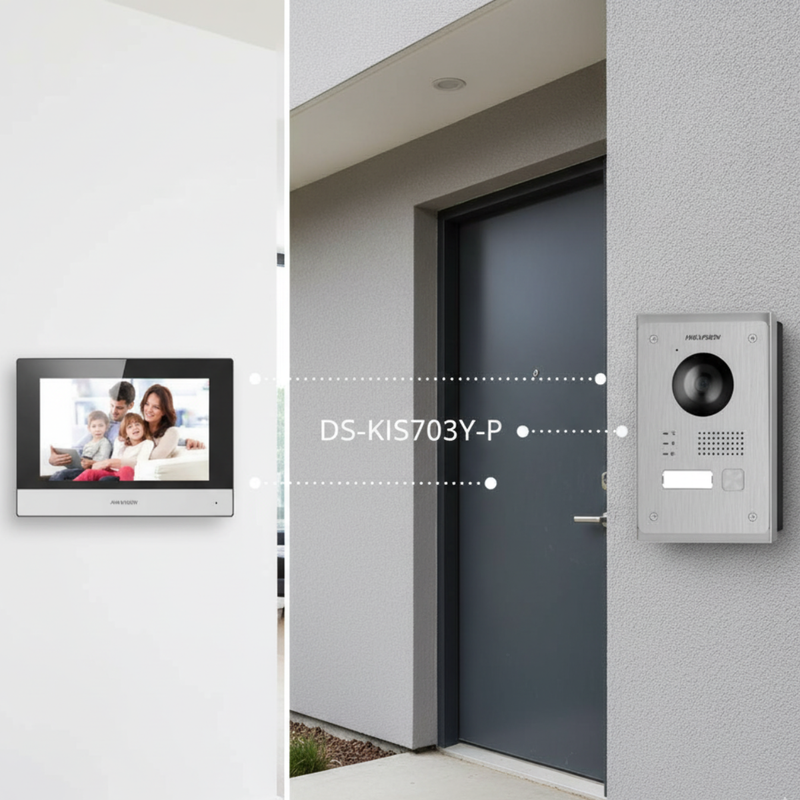 Kit Video Porteiro Hikvision DS-KIS703Y-P com Monitor de 7 Polegadas