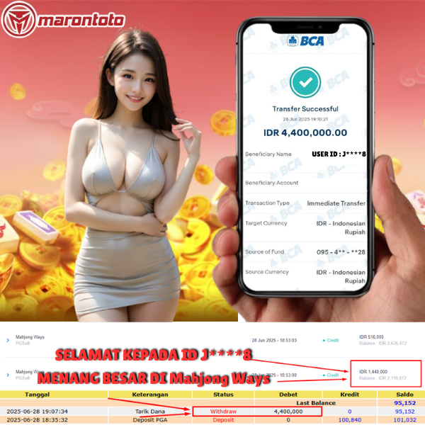 Bukti Kemenangan Member Marontoto Sebesar 4,400,000 JuTa