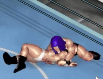 Trento does a leg split and double arm capture combo to Algerie animated