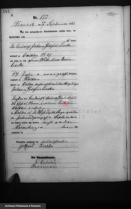 1883 Kórnik z Lieske Anna Rosina z d. Guntsch akt 172