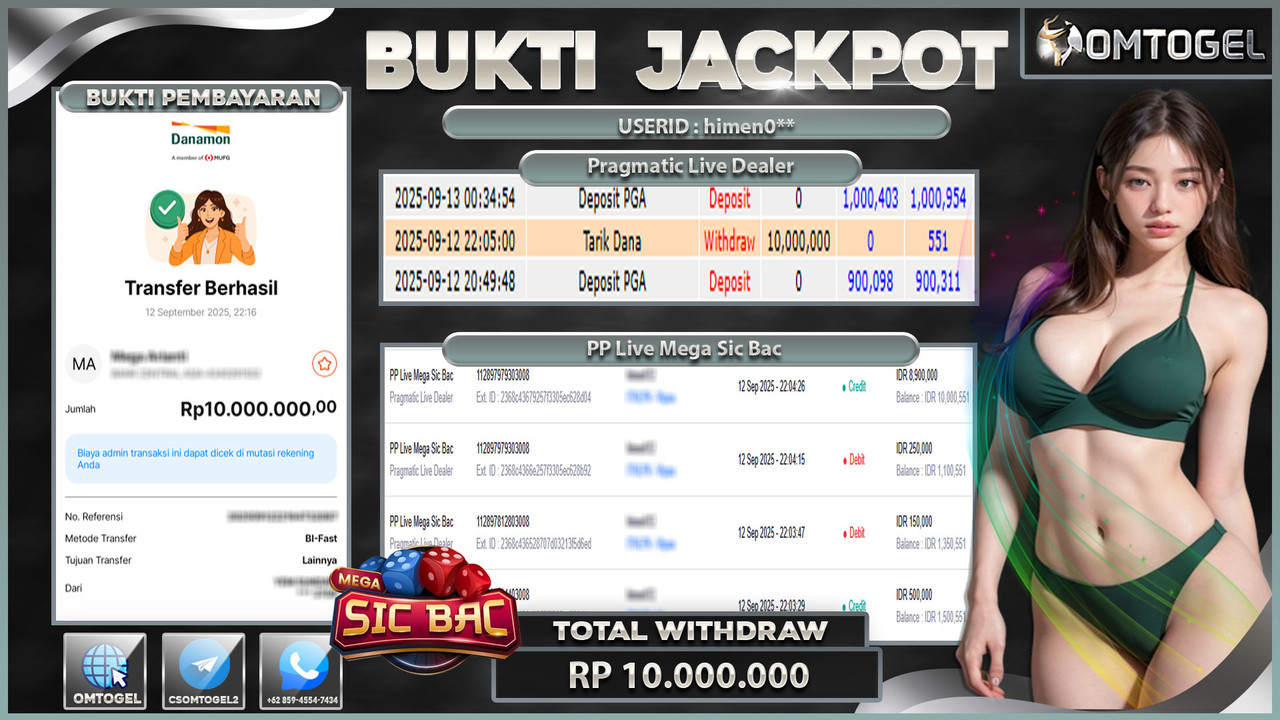 OMTOGEL JACKPOT PRAGMATIC CASINO LIVE MEGA SIC BAC 10 JUTA DI BAYAR LUNAS ,-