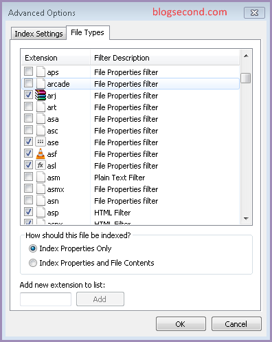 Menentukan Jenis File yang Di-indeks