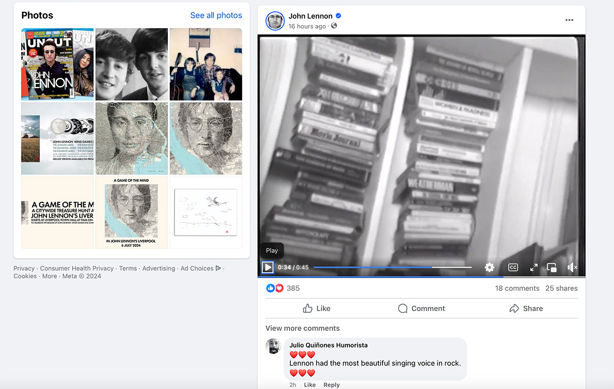 John Lennon social media channels post video of 1973 bookshelf contents ...