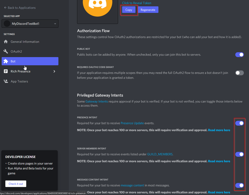 Get Discord API key pair –