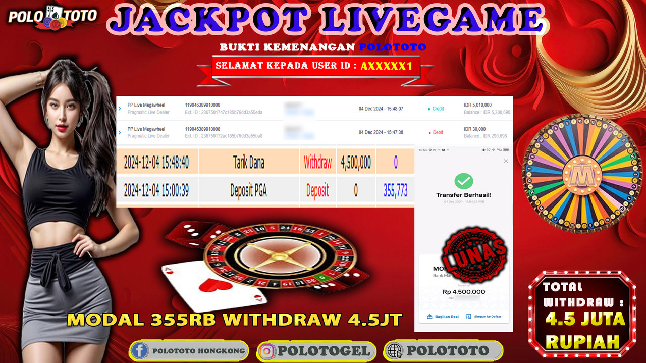 POLOTOTO JACKPOT LIVEGAME MEGA WHEEL Rp.4,500.000,-