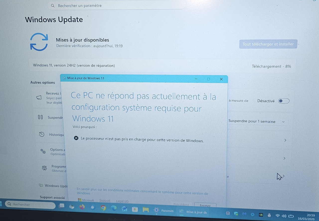 probleme mise a jour