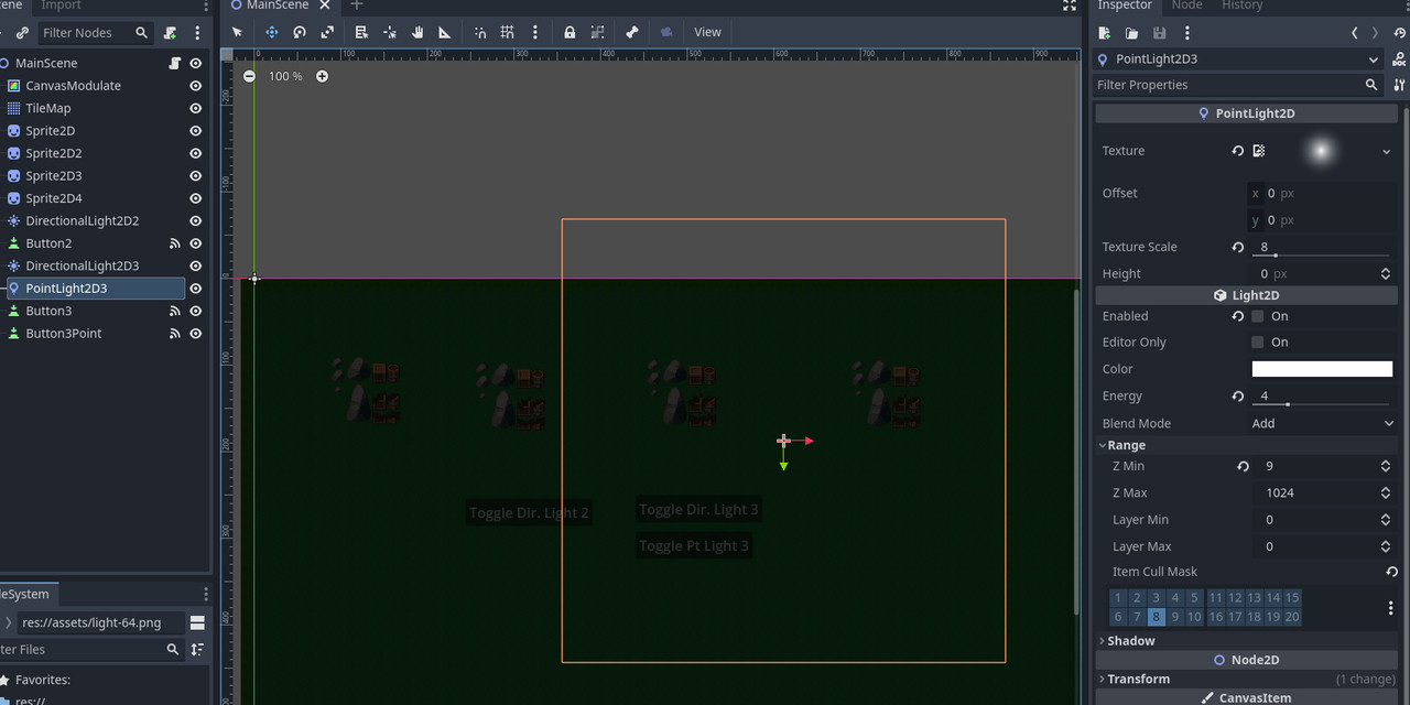 new PointLight2D in editor