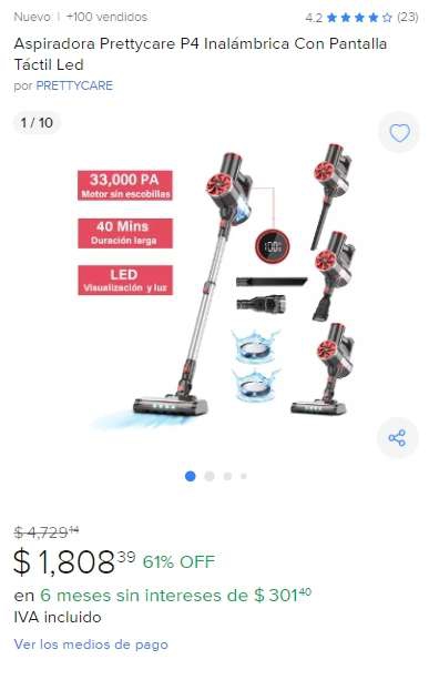Mercado Libre: Aspiradora Prettycare P4 Inalámbrica Con Pantalla Táctil Led