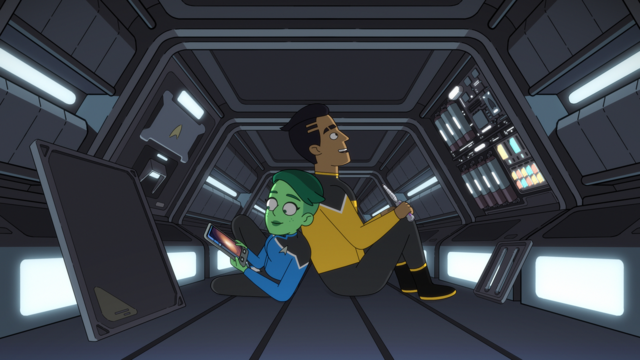 still of Tendi and Rutherford in a jeffrier tube