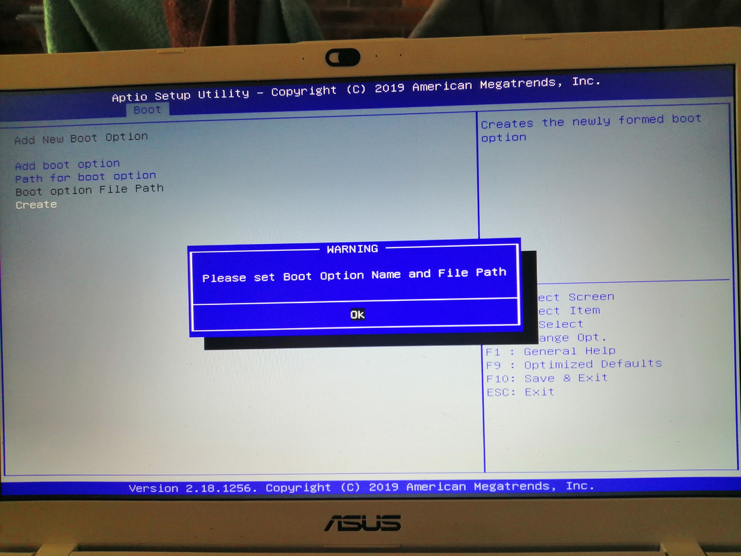 Please set boot option nameand file path