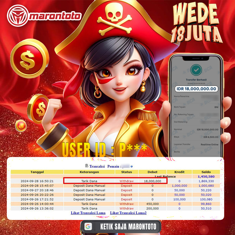 Bukti Kemenangan Member Marontoto Sebesar 18 JUTA