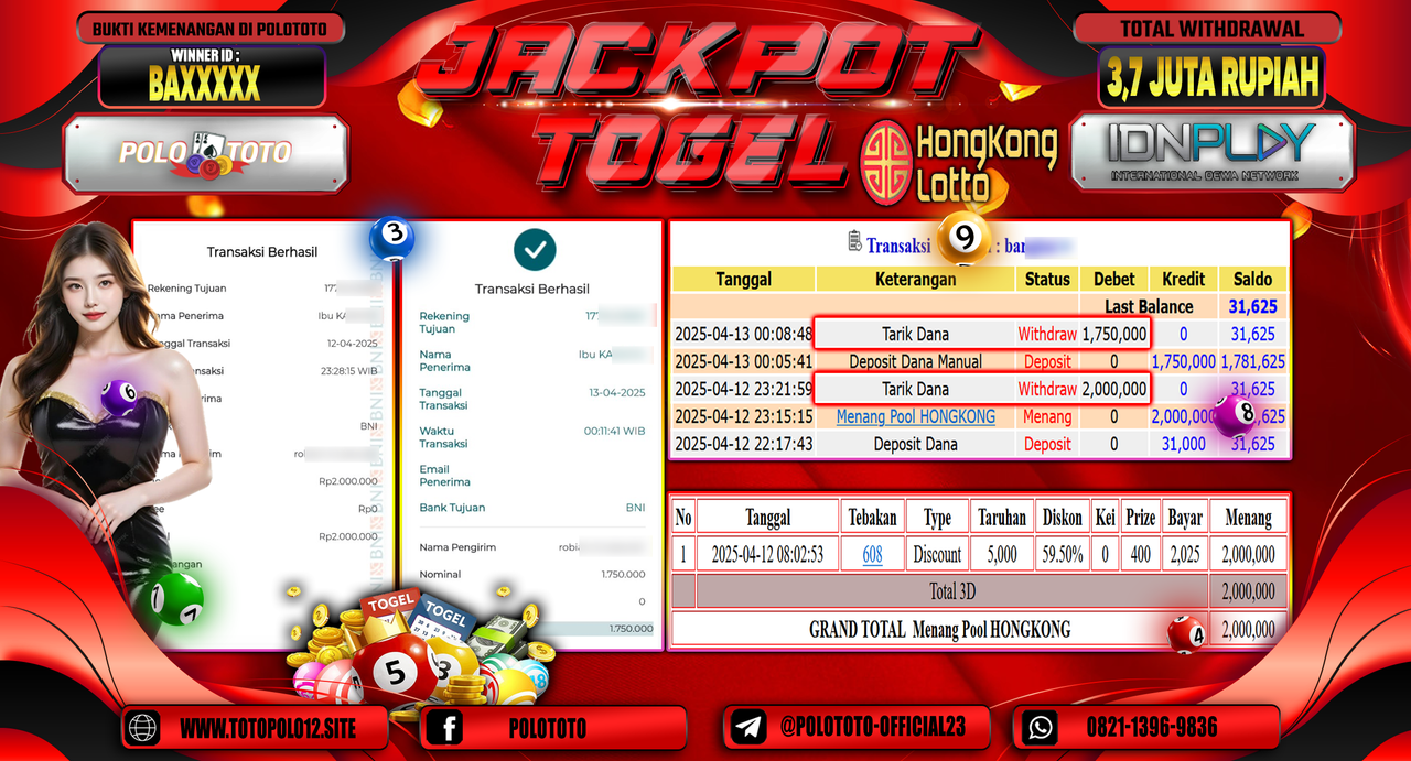 POLOTOTO JACKPOT TOGEL PASARAN HONGKONG LOTTO Rp.3.750.000,-