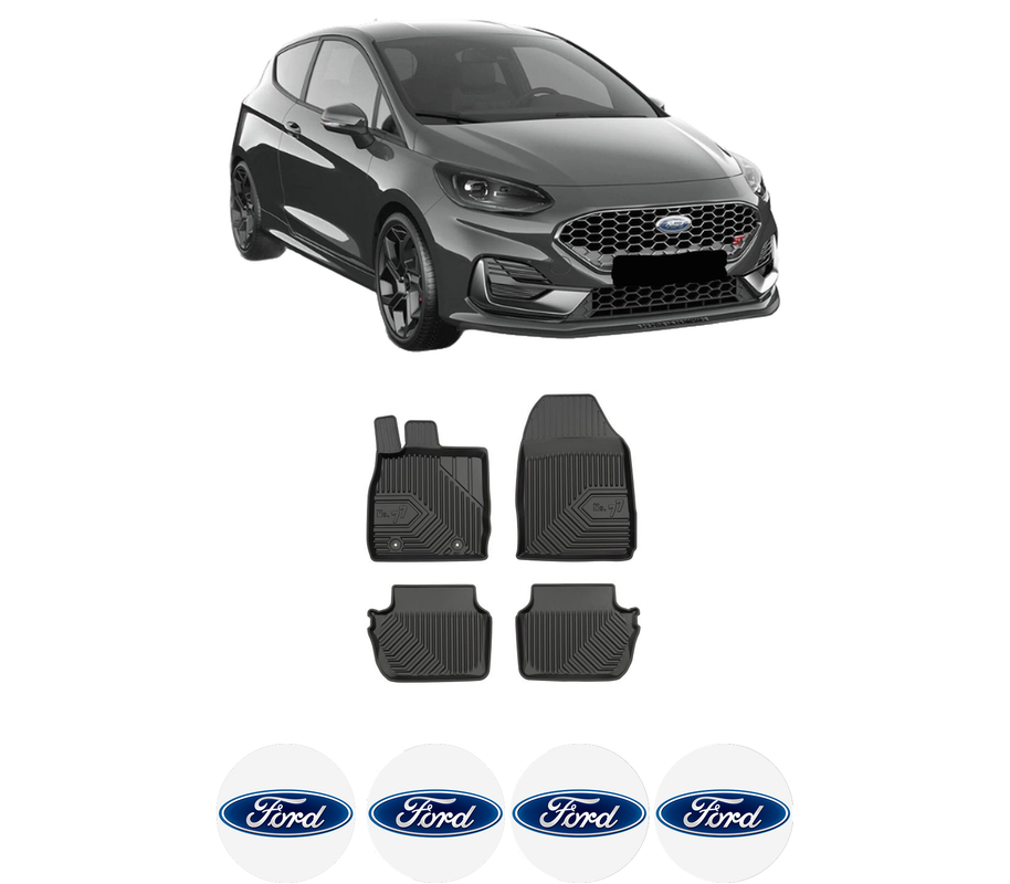 Set covorase presuri FORD FIESTA VI din 2017-2019, auto, din cauciuc thermoplastic, 4 Stickere auto cu FORD