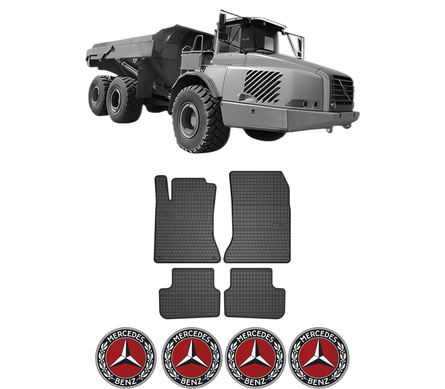 Set covorase presuri MERCEDES-BENZ A din 2004-2018, auto, din cauciuc thermoplastic, 4 Stickere auto cu MERCEDES-BENZ