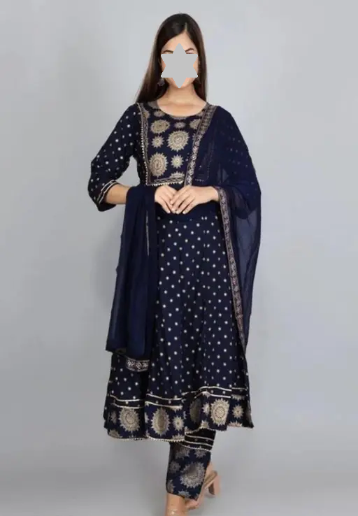 Anarkali Dupatta Set" Women's Printed "Anarkali Kurti" & Pant Dupatta Set Color 1 (R110)
